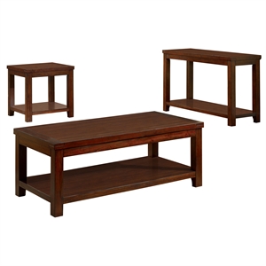 bowery hill transitional wood 3-piece coffee table set in dark cherry