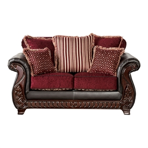 bowery hill traditional faux leather upholstered loveseat in burgundy