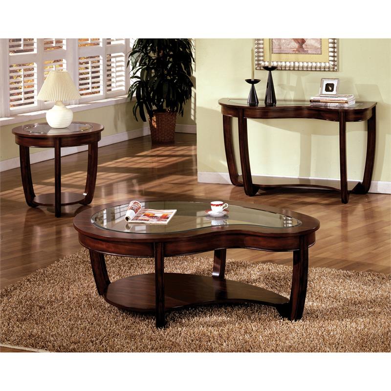 Bowery Hill End Table Round in Glass Top and Solid Wood - Cherry