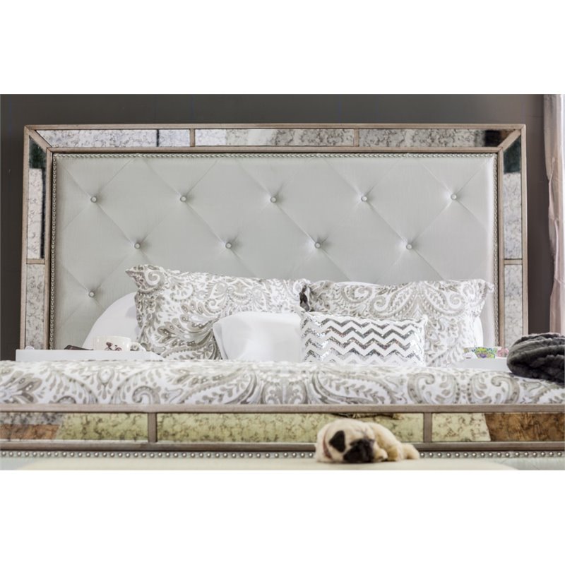 Bowery Hill Contemporary Wood Queen Tufted Panel Bed in Gold
