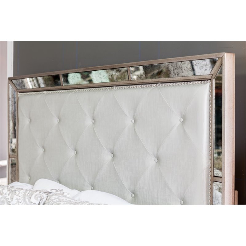 Bowery Hill Contemporary Wood Queen Tufted Panel Bed in Gold