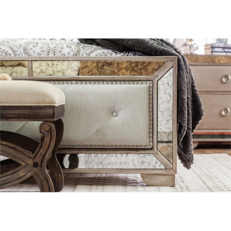Bowery Hill Contemporary Wood Queen Tufted Panel Bed in Gold