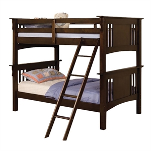 bowery hill transitional wood twin over twin bunk bed in dark walnut