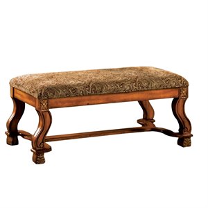 bowery hill traditional wood padded bench in antique oak