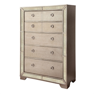 bowery hill contemporary wood 5-drawer mirror panel chest in champagne