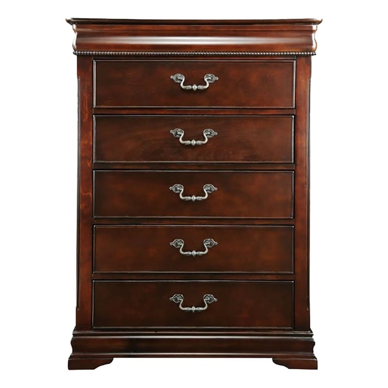 Bowery Hill 5 Drawers Traditional Solid Wood Chest in Cherry