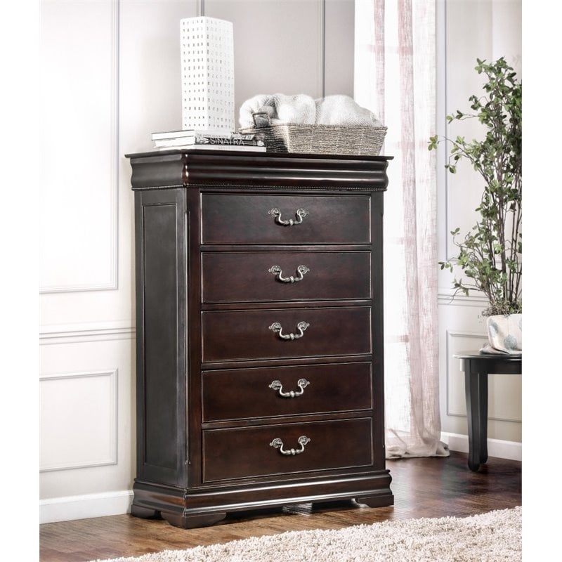 Bowery Hill 5 Drawers Traditional Solid Wood Chest in Cherry