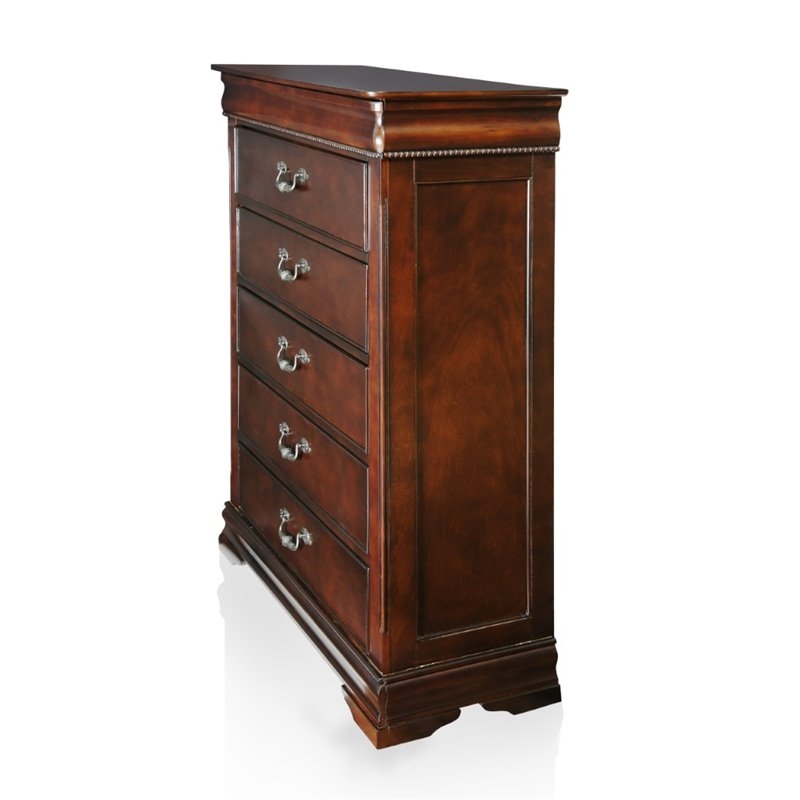 Bowery Hill 5 Drawers Traditional Solid Wood Chest in Cherry