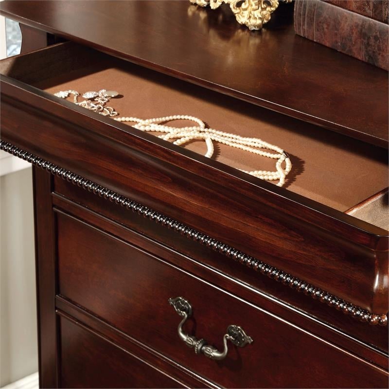 Bowery Hill 5 Drawers Traditional Solid Wood Chest in Cherry