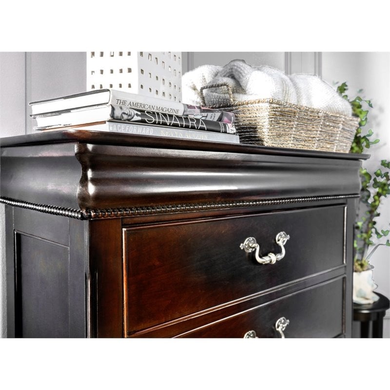 Bowery Hill 5 Drawers Traditional Solid Wood Chest in Cherry