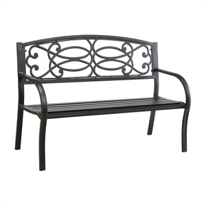 bowery hill transitional metal slatted patio bench in black