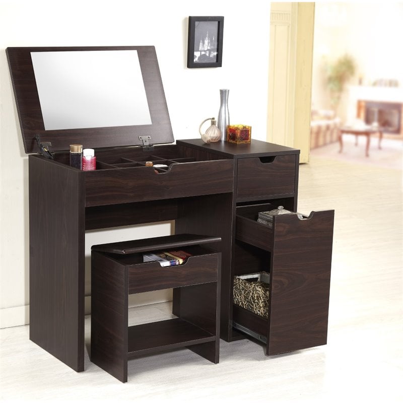Bowery Hill 2-Piece Contemporary Wood Vanity Set with Glass in Walnut