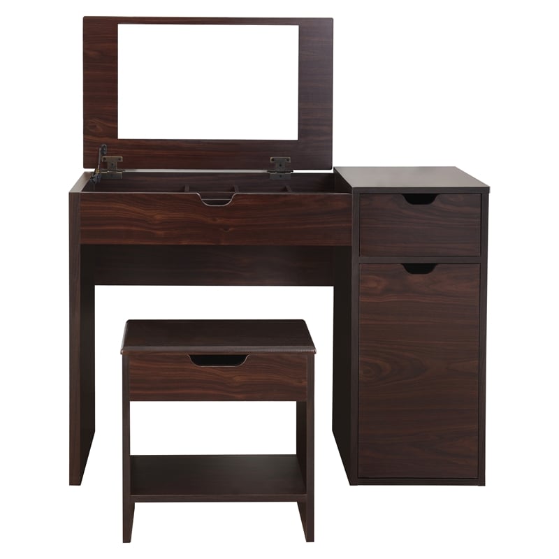 Bowery Hill 2-Piece Contemporary Wood Vanity Set with Glass in Walnut