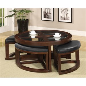 bowery hill transitional wood 5-piece coffee table set in dark walnut