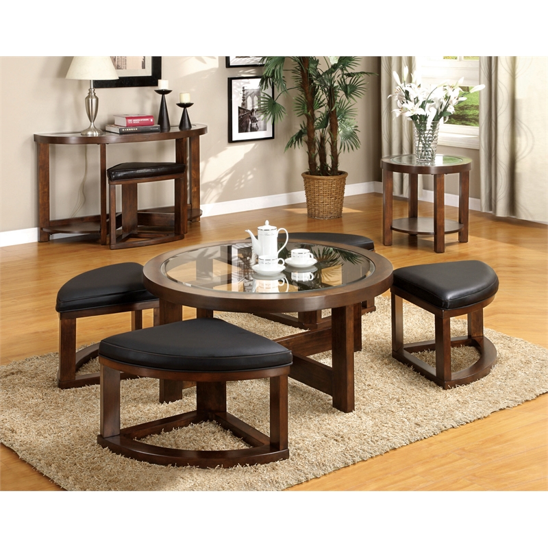Bowery Hill Transitional Wood 5-Piece Coffee Table Set in Dark Walnut