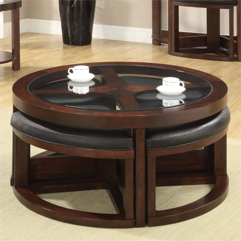 Bowery Hill Transitional Wood 5-Piece Coffee Table Set in Dark Walnut