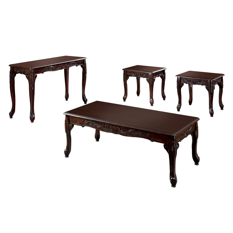 Bowery Hill Traditional Solid Wood 4-Piece Coffee Table Set in Dark Cherry