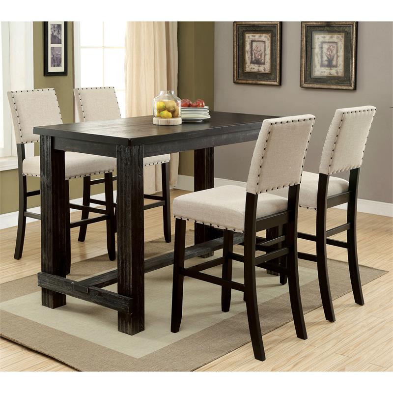 Bowery Hill Transitional Fabric Padded Bar Stool in Beige (Set of 2)