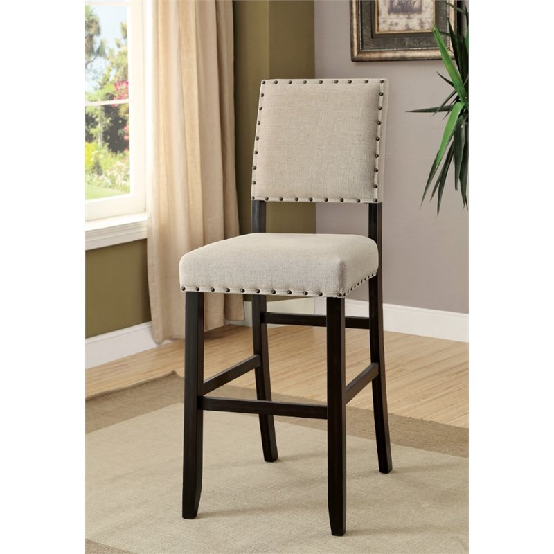 Bowery Hill Transitional Fabric Padded Bar Stool in Beige (Set of 2)