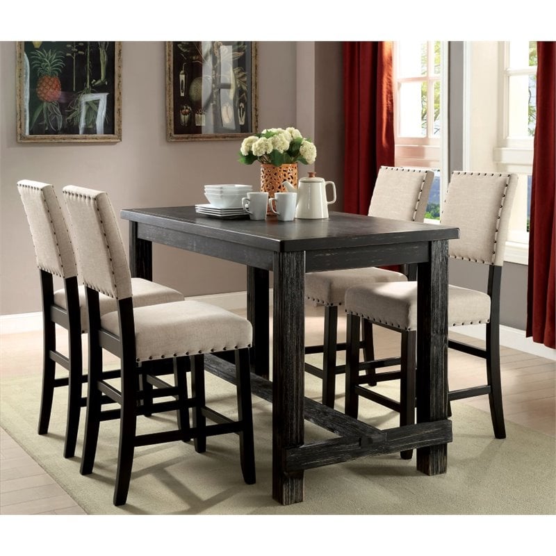 Bowery Hill Contemporary Fabric Padded Counter Stool in Beige (Set of 2)