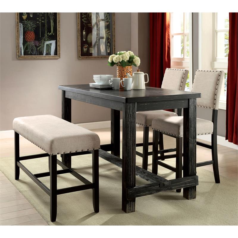 Bowery Hill Contemporary Fabric Padded Counter Stool in Beige (Set of 2)