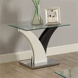 bowery hill contemporary glass top end table in white and gray