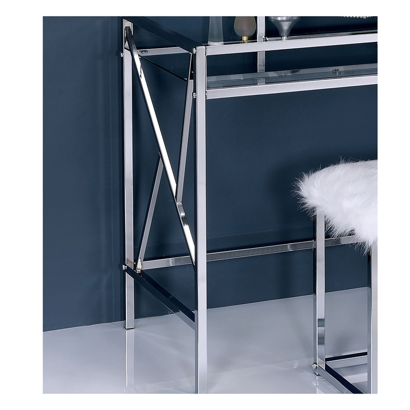 Bowery Hill Contemporary Metal 3-Piece Bedroom Vanity Set in Chrome