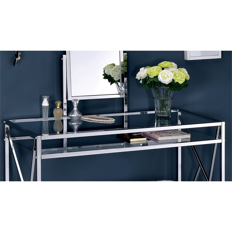 Bowery Hill Contemporary Metal 3-Piece Bedroom Vanity Set in Chrome