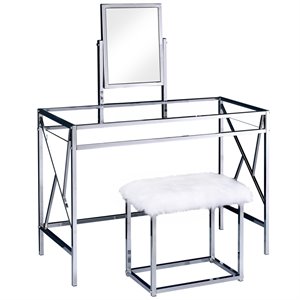 bowery hill contemporary metal 3-piece bedroom vanity set in chrome