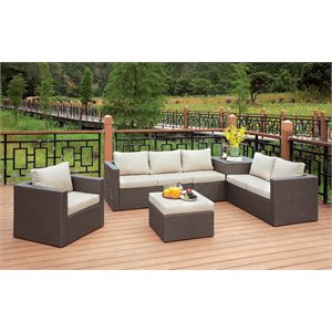 bowery hill modern wicker 6-piece patio sectional set in brown and beige