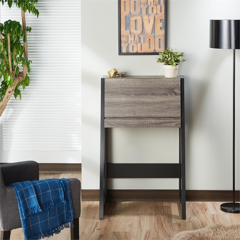 Bowery Hill Modern Wood Secretary Desk in Distressed Gray and Black