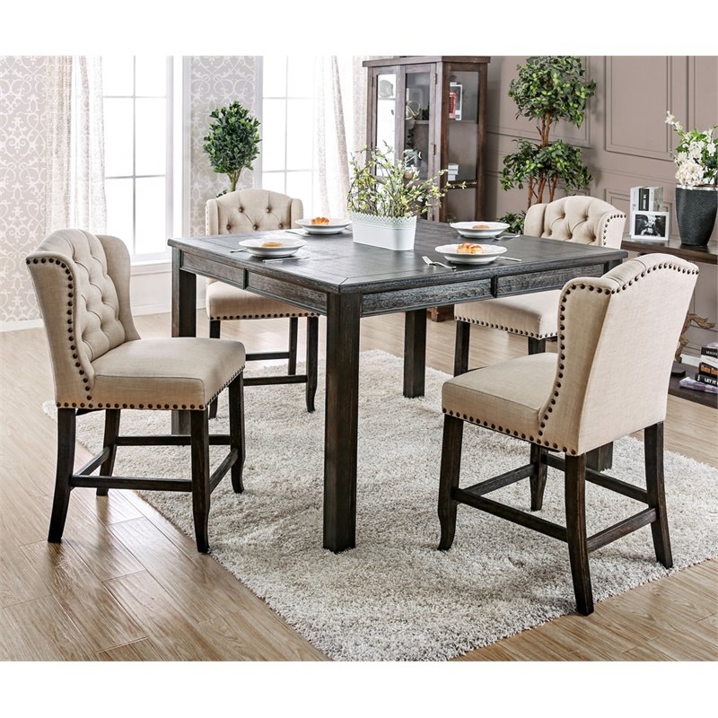 Bowery Hill Transitional Fabric/Wood Bar Chair in Beige (Set of 2)