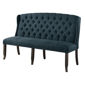 bowery hill farmhouse fabric tufted long loveseat bench in blue