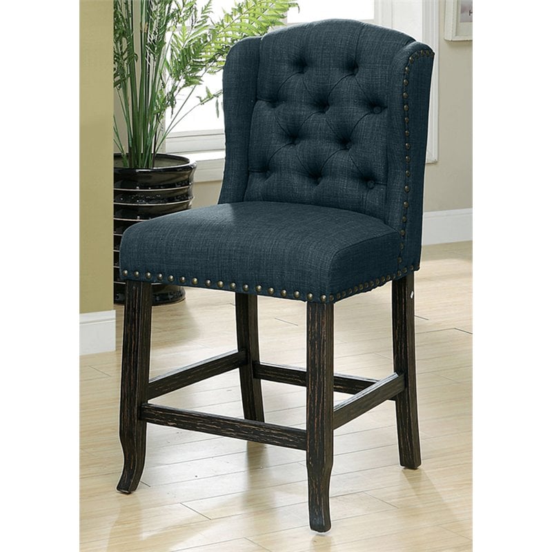 Bowery Hill Modern Fabric Counter Chair in Blue (Set of 2)