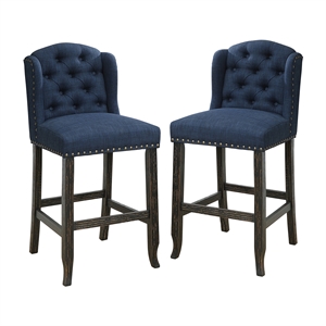 bowery hill modern fabric counter chair in blue (set of 2)