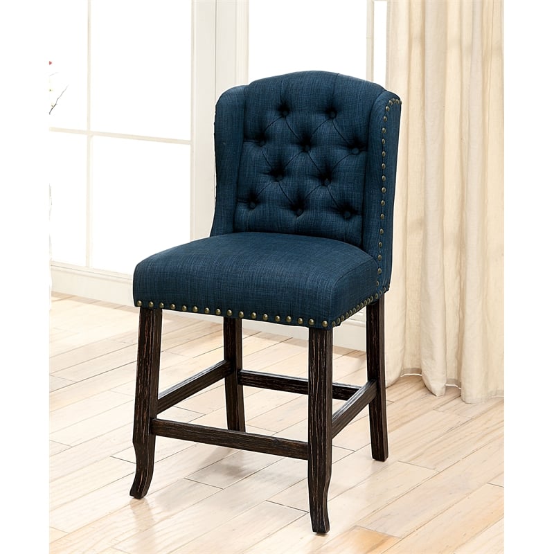 Bowery Hill Modern Fabric Counter Chair in Blue (Set of 2)