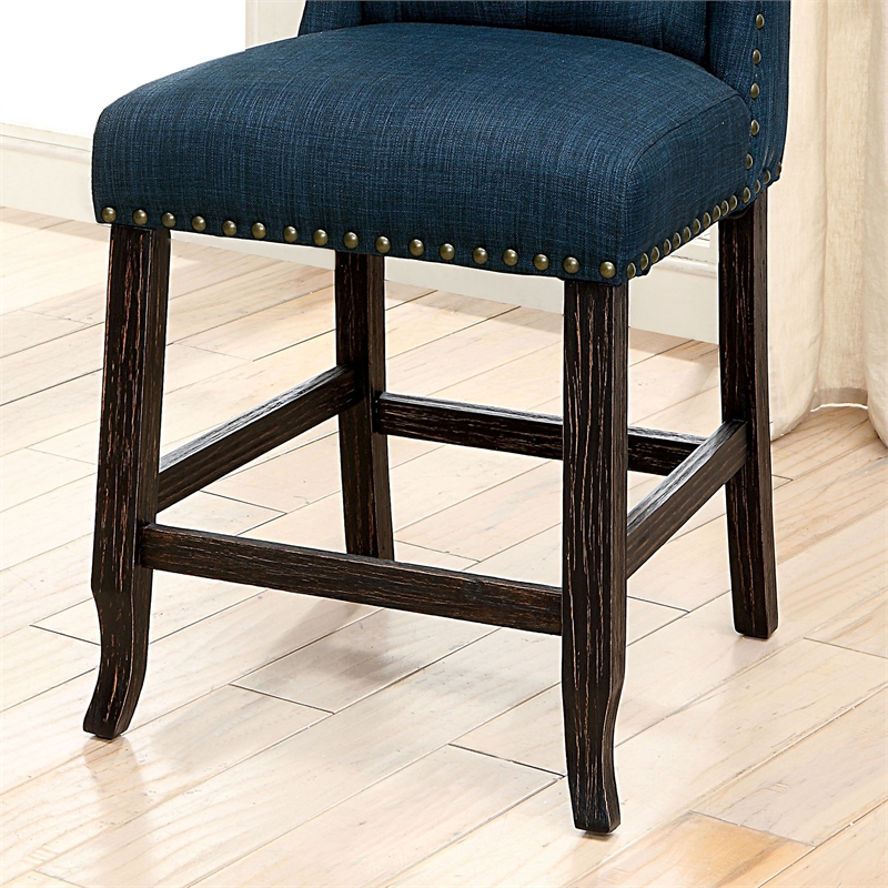 Bowery Hill Modern Fabric Counter Chair in Blue (Set of 2)