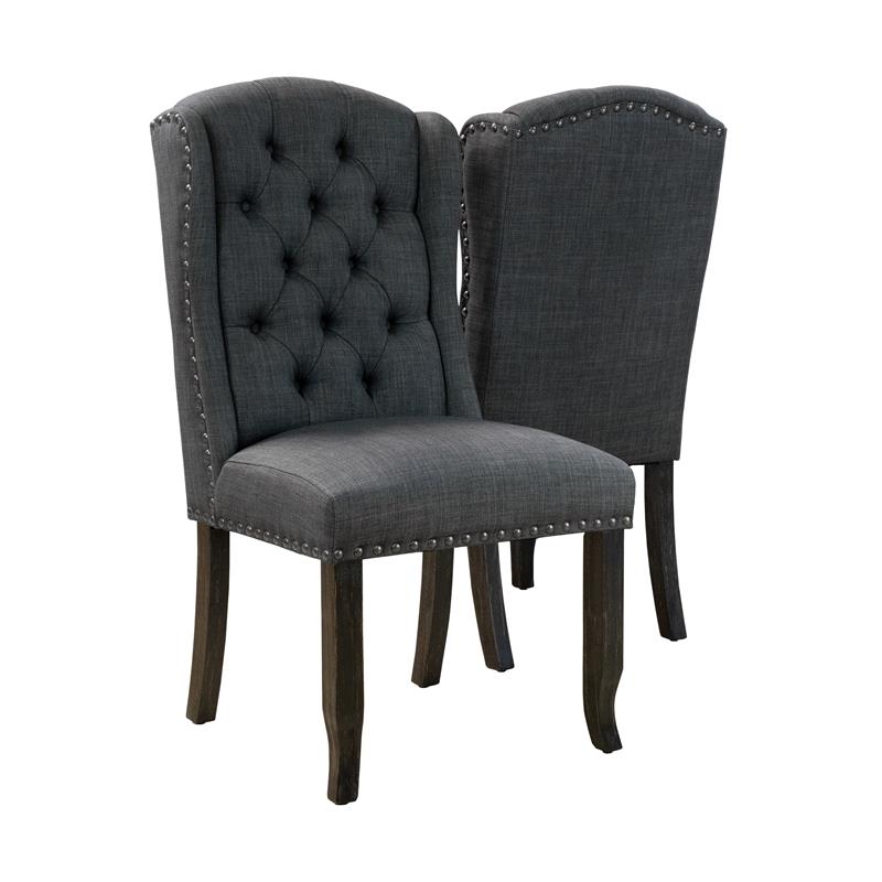 Bowery Hill Farmhouse Fabric Tufted Side Chair in Gray (Set of 2)
