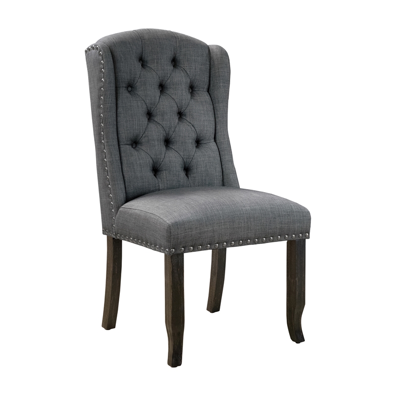 Bowery Hill Farmhouse Fabric Tufted Side Chair in Gray (Set of 2)