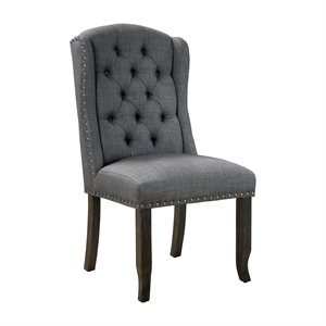 bowery hill farmhouse fabric tufted side chair in gray (set of 2)