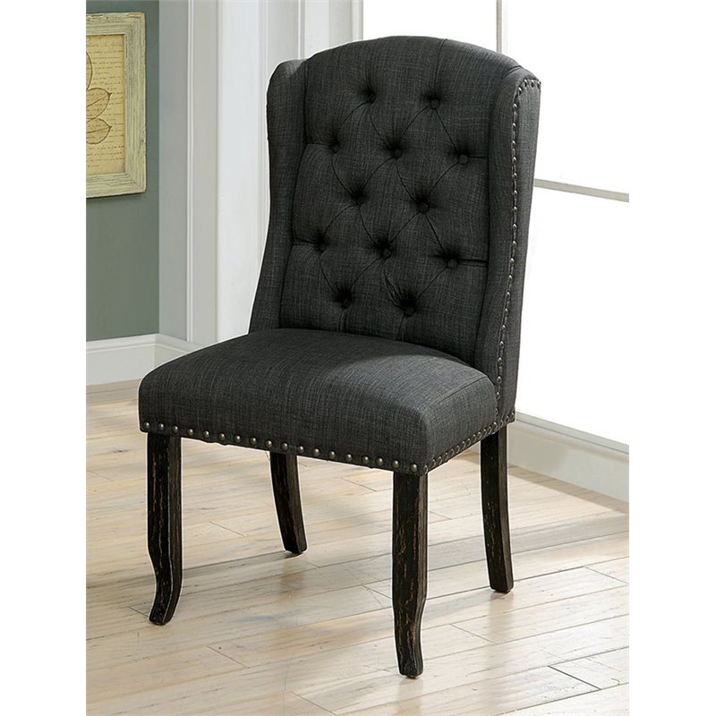 Bowery Hill Farmhouse Fabric Tufted Side Chair in Gray (Set of 2)