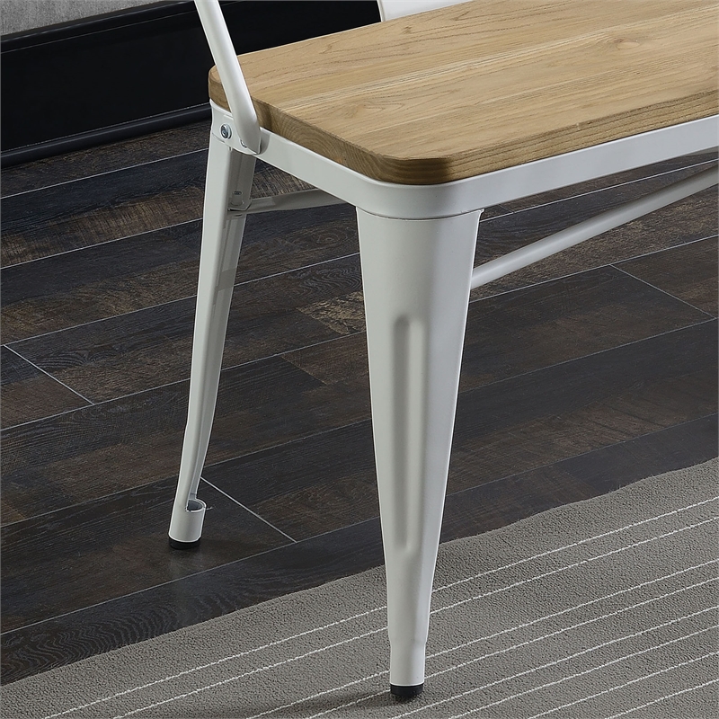Bowery Hill Transitional Metal Base Dining Bench in White