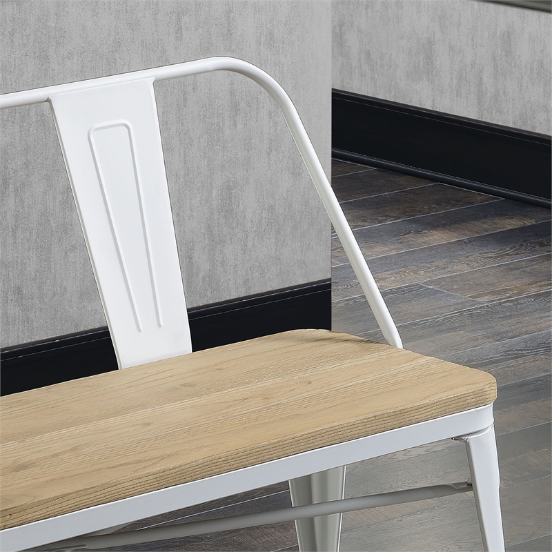 Bowery Hill Transitional Metal Base Dining Bench in White
