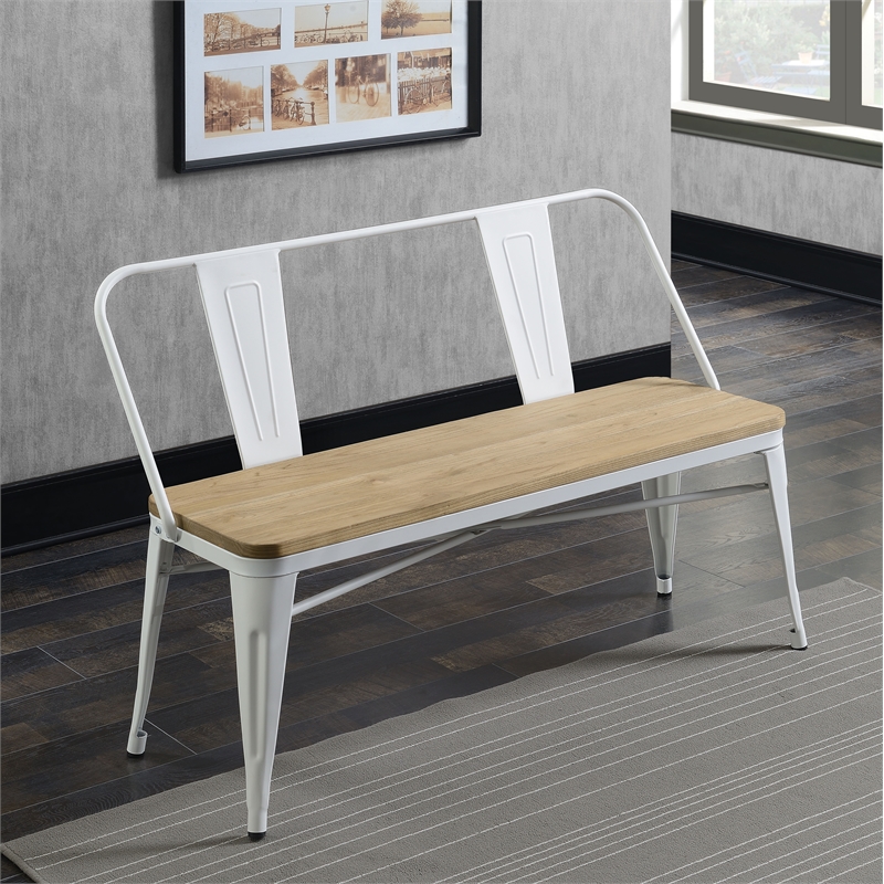 Bowery Hill Transitional Metal Base Dining Bench in White