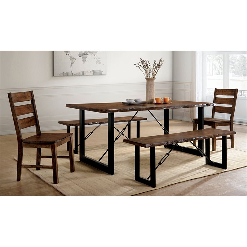 Bowery Hill Industrial Wood Dining Side Chair in Walnut (Set of 2)