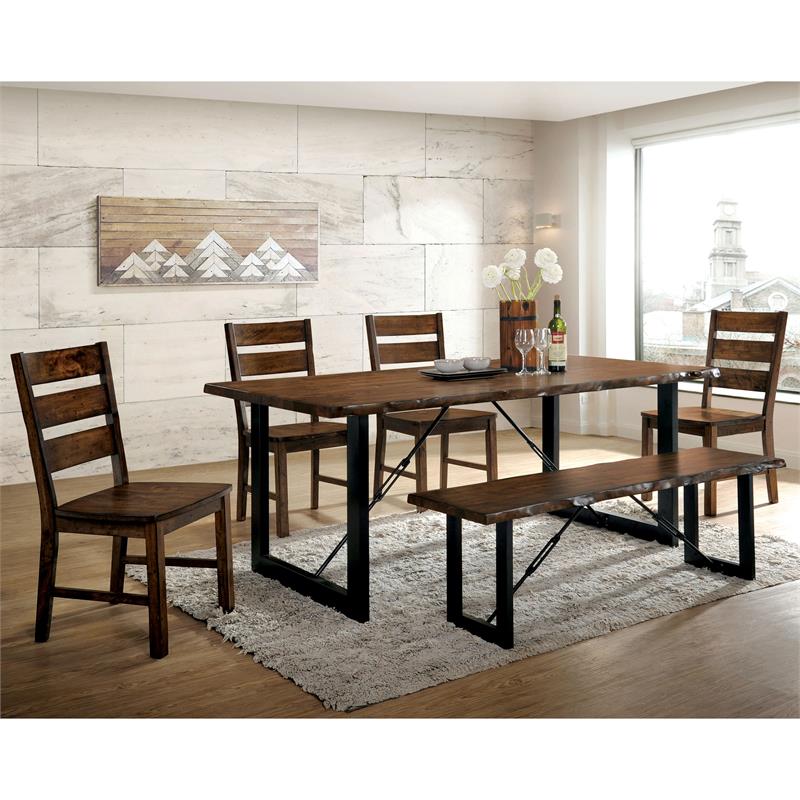 Bowery Hill Industrial Wood Dining Side Chair in Walnut (Set of 2)