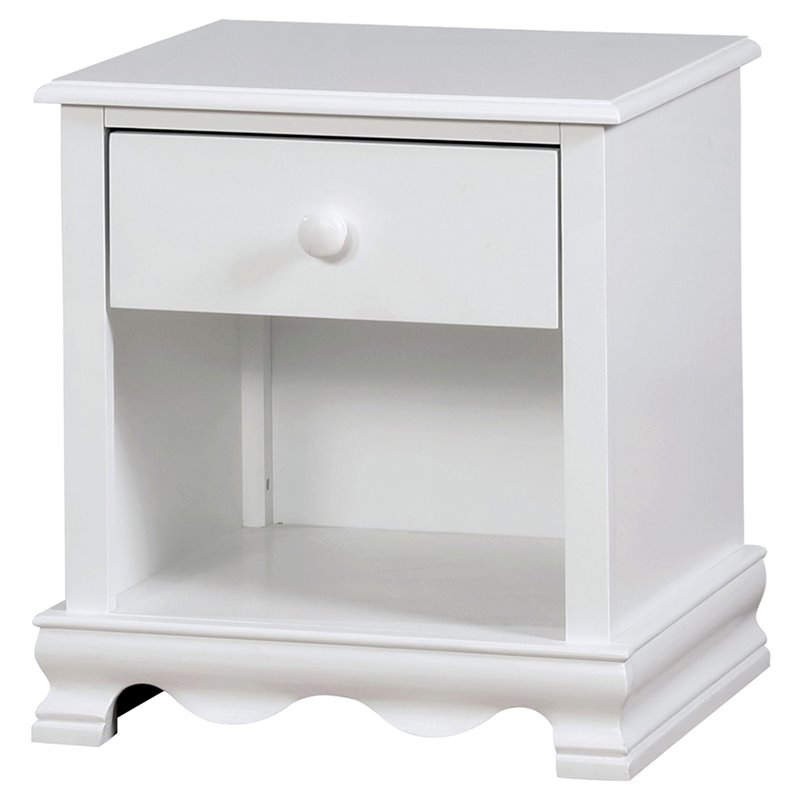 Bowery Hill 1-Drawer Transitional Wood Nightstand with Open Shelf in White