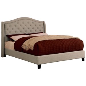 bowery hill fabric tufted king bed in warm gray