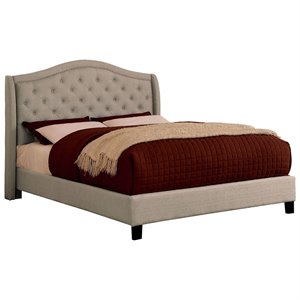 bowery hill fabric tufted queen bed in warm gray
