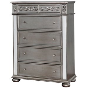 bowery hill traditional solid wood 5-drawer chest in silver